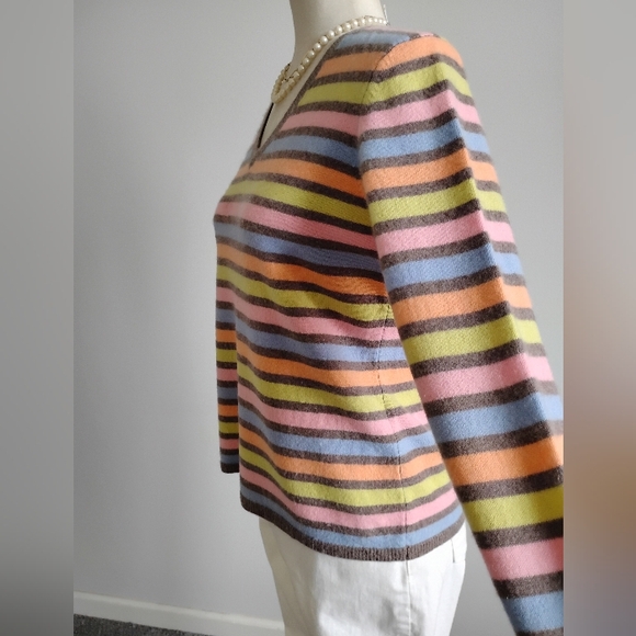 Talbots Vintage Cashmere V-Neck Sweater Candy Colorful Stripe Classic Size. Med - Picture 6 of 13
